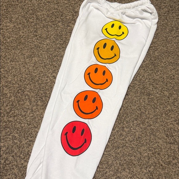 Aviator Nation White Joggers with Colorful Smiley Faces - Picture 2 of 5